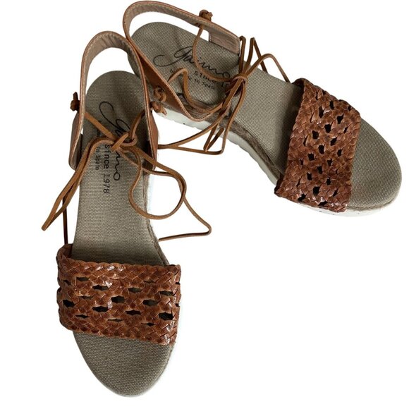 Gaimo Womens Brown Wedge Sandals Size 7 With Lace-Up Ankle Strap & Espadrille Pl - Picture 2 of 8